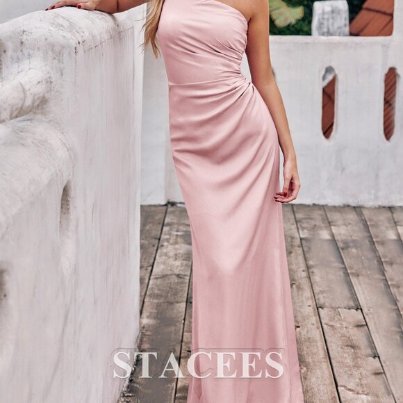 NWT STacees bridesmaid dress one shoulder blushing pink size 8 - Picture 3 of 16